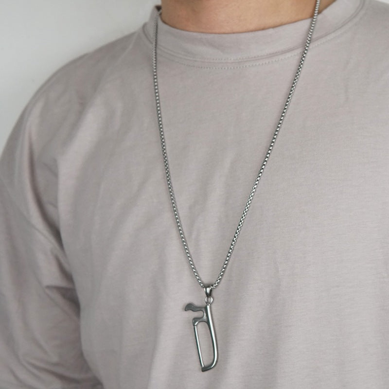 Wholesale Bar hip-hop  saw necklace men' s and women' s titanium steel jewelry